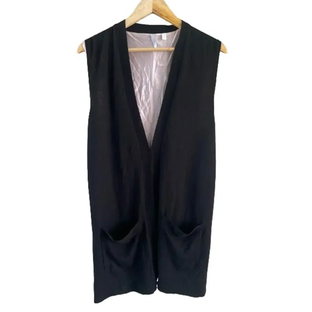 IISLI New‎ York Womens Black 100% Wool Silk Lined Longline Knit Vest Small